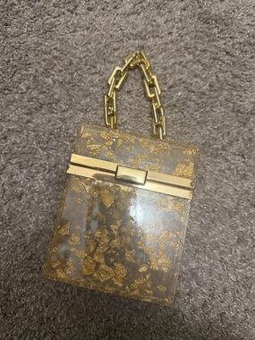 Clear Acrylic Box Bag with Gold Leaf Accents and Chain Handle